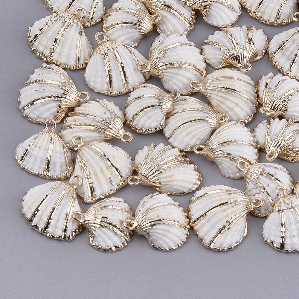 Gold Electroplated Seashell Charm Pendants - 5pcs - (2511)