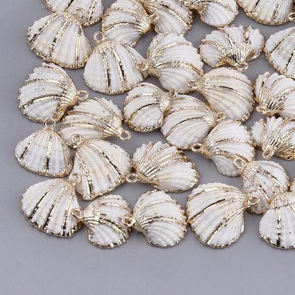 Gold Electroplated Seashell Charm Pendants - 5pcs - (2511)