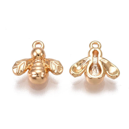 18k Gold Plated Brass Tiny Bumble Bee Charms - 10pcs - 10mm - (1290)