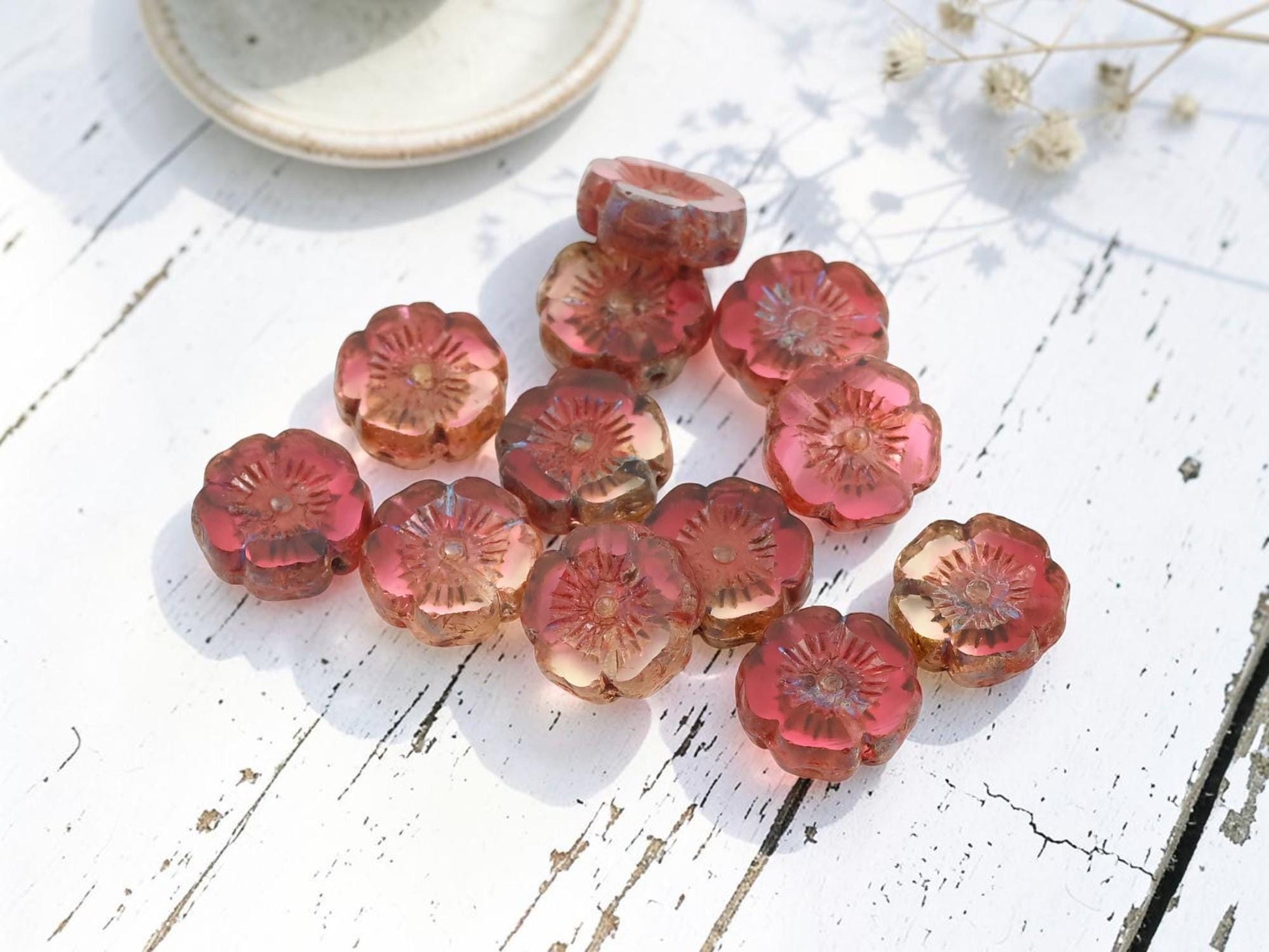 Picasso Beads - Hawaiian Flower Beads - Czech Glass Beads - Czech Glass Flowers - 12mm - 12 Beads (A235)
