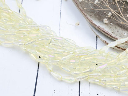 Electroplated Chinese Glass Faceted Teardrop Beads - Gray Crystal Rainbow - 15x6mm - 24" Strand - (6037)