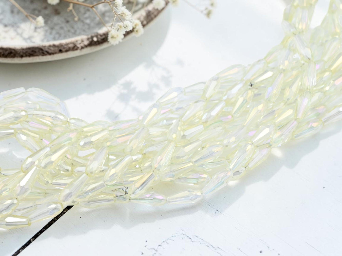 Electroplated Chinese Glass Faceted Teardrop Beads - Gray Crystal Rainbow - 15x6mm - 24" Strand - (6037)