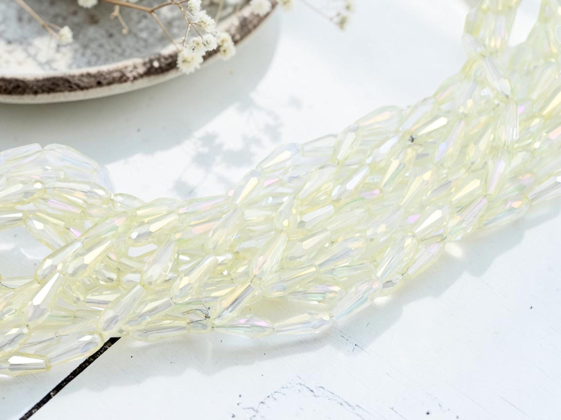 Electroplated Chinese Glass Faceted Teardrop Beads - Gray Crystal Rainbow - 15x6mm - 24" Strand - (6037)