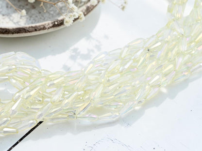 Electroplated Chinese Glass Faceted Teardrop Beads - Gray Crystal Rainbow - 15x6mm - 24" Strand - (6037)