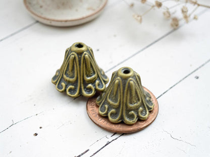 Tassel Caps - Bead Caps - Bronze Caps - Kumihimo Caps - Metal Caps - Metal Bead Findings - 12x14mm - 10pc (B350)
