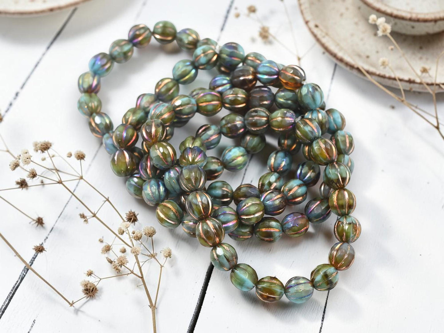 8mm Czech Glass Blended Glass Faceted Round Melon Beads - 20pcs - (A608)