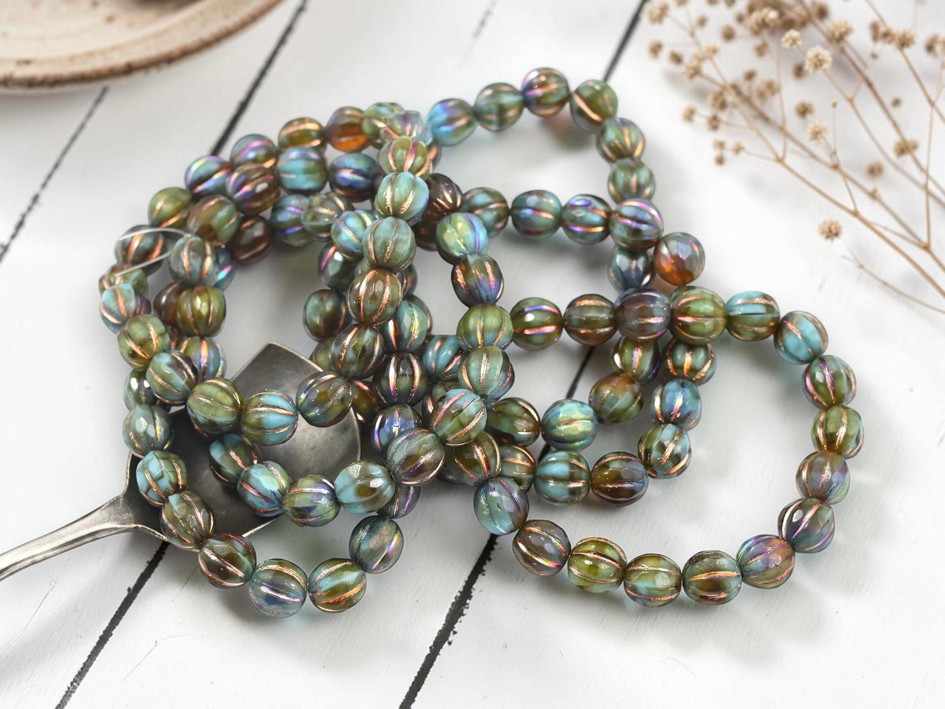 8mm Czech Glass Blended Glass Faceted Round Melon Beads - 20pcs - (A608)