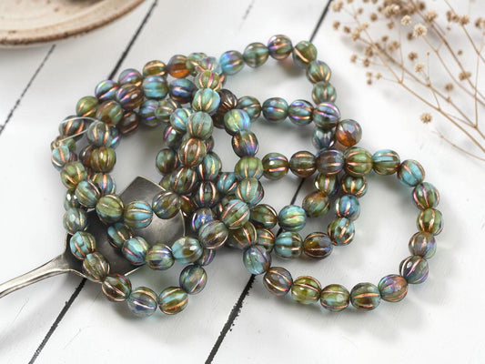 8mm Czech Glass Blended Glass Faceted Round Melon Beads - 20pcs - (A608)