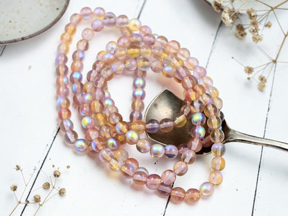 6mm Czech Glass Round Druk Beads - Jonquil Amethyst AB - 30pcs - (2470)