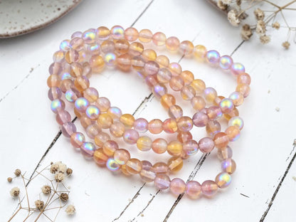 6mm Czech Glass Round Druk Beads - Jonquil Amethyst AB - 30pcs - (2470)