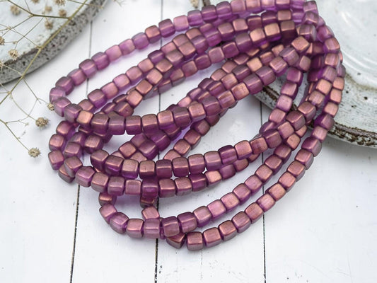 Czech Glass Cube Beads - Bronzed Washed Amethyst - 4mm - 40pcs - (5543)