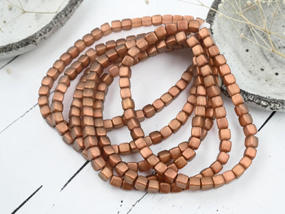Czech Glass Cube Beads - Matte Copper Washed Peach - 4mm - 40pcs - (3946)