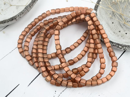 Czech Glass Cube Beads - Matte Copper Washed Peach - 4mm - 40pcs - (3946)
