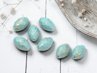 Gilded Robins Egg Acrylic Faceted Oval Beads - Lightweight - 17x11mm - 20pcs - (B650)