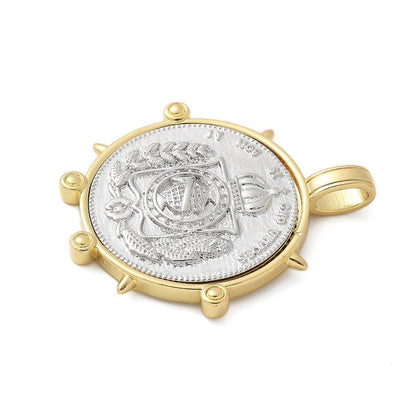 Mixed Metal Gold + Silver Ancient Roman Coin Style Pendant - 38x35mm - 1pcs - (A177)