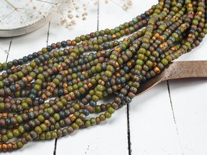 Czech Glass Aged Picasso Seed Beads - 4/0 - 5mm - 18" Strand - (2427)