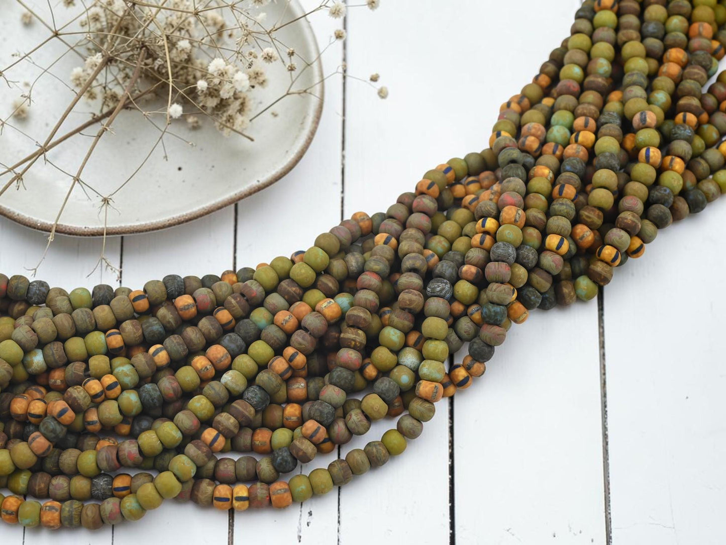 Czech Glass Aged Picasso Seed Beads - 4/0 - 5mm - 21" Strand - (2427)