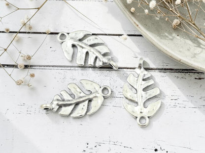 Metal Leaf Connector Charms - Antique Silver or Antique Bronze - 18x12mm - 10pc