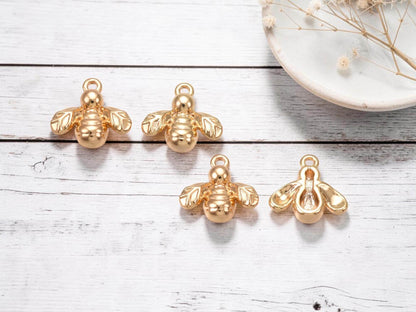 18k Gold Plated Brass Tiny Bumble Bee Charms - 10pcs - 10mm - (1290)