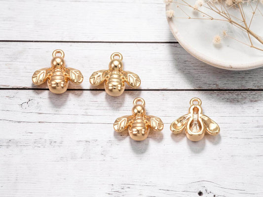 18k Gold Plated Brass Tiny Bumble Bee Charms - 10pcs - 10mm - (1290)