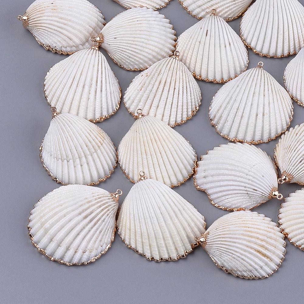 Gold Electroplated Seashell Charm Pendants - 5pcs - (2511)
