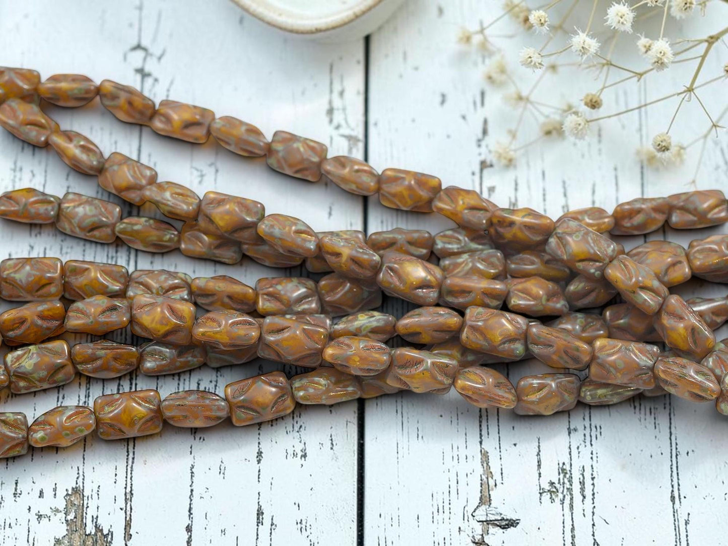 Old Stock Czech Glass Diamond Rectangle Picasso Beads - Golden Yellow Travertine - 12x8mm - 17pcs - (1278)