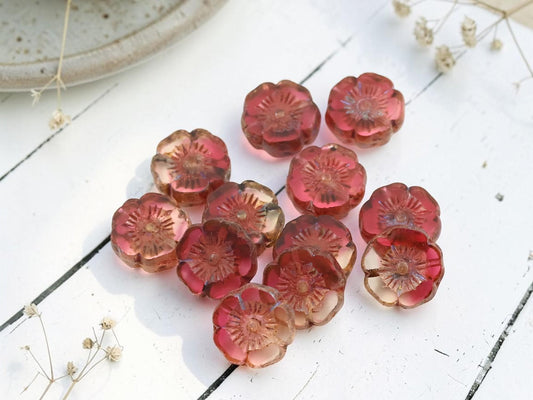 Picasso Beads - Hawaiian Flower Beads - Czech Glass Beads - Czech Glass Flowers - 12mm - 12 Beads (A235)