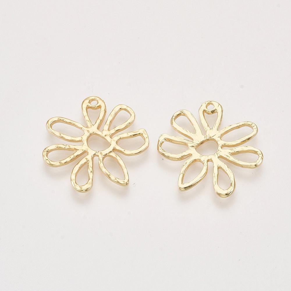 Gold Metal Daisy Flower Pendant Charms - 24mm - 5pcs - (3458)