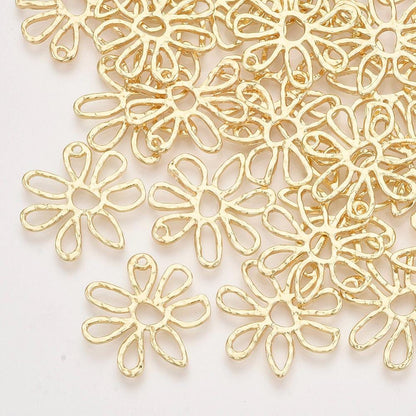 Gold Metal Daisy Flower Pendant Charms - 24mm - 5pcs - (3458)