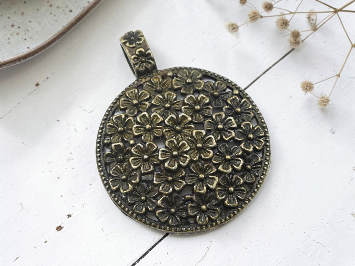 *2* 59x45mm Metal Floral Medallion Pendants - Choose Your Color