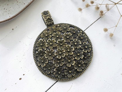 *2* 59x45mm Metal Floral Medallion Pendants - Choose Your Color