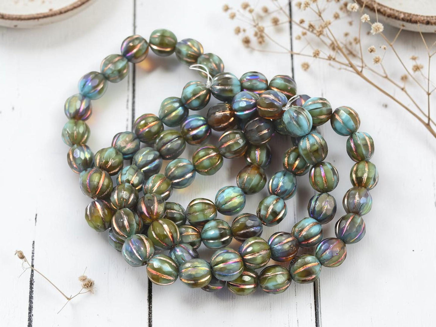 8mm Czech Glass Blended Glass Faceted Round Melon Beads - 20pcs - (A608)