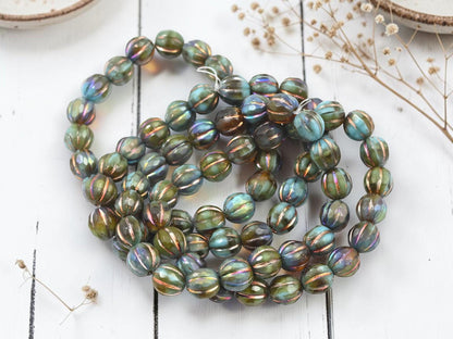 8mm Czech Glass Blended Glass Faceted Round Melon Beads - 20pcs - (A608)