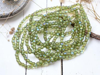 4mm Czech Glass Round Druk Beads - Sage Picasso - 50pcs - (B425)
