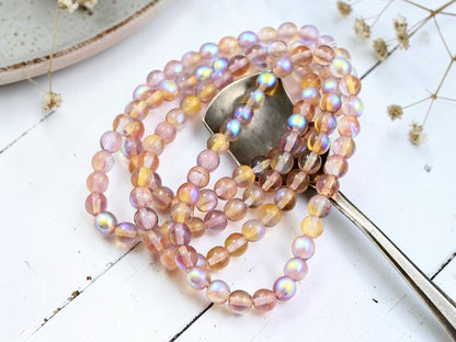 6mm Czech Glass Round Druk Beads - Jonquil Amethyst AB - 30pcs - (2470)