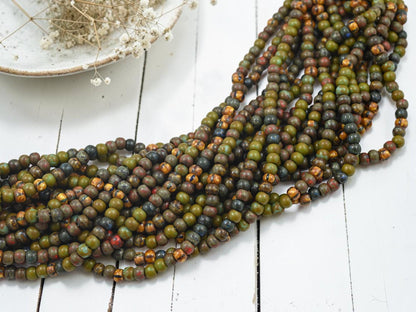 Czech Glass Aged Picasso Seed Beads - 4/0 - 5mm - 18" Strand - (2427)