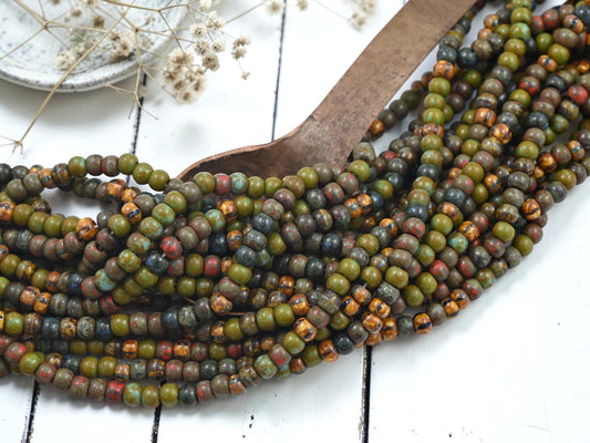 Czech Glass Aged Picasso Seed Beads - 4/0 - 5mm - 18" Strand - (2427)