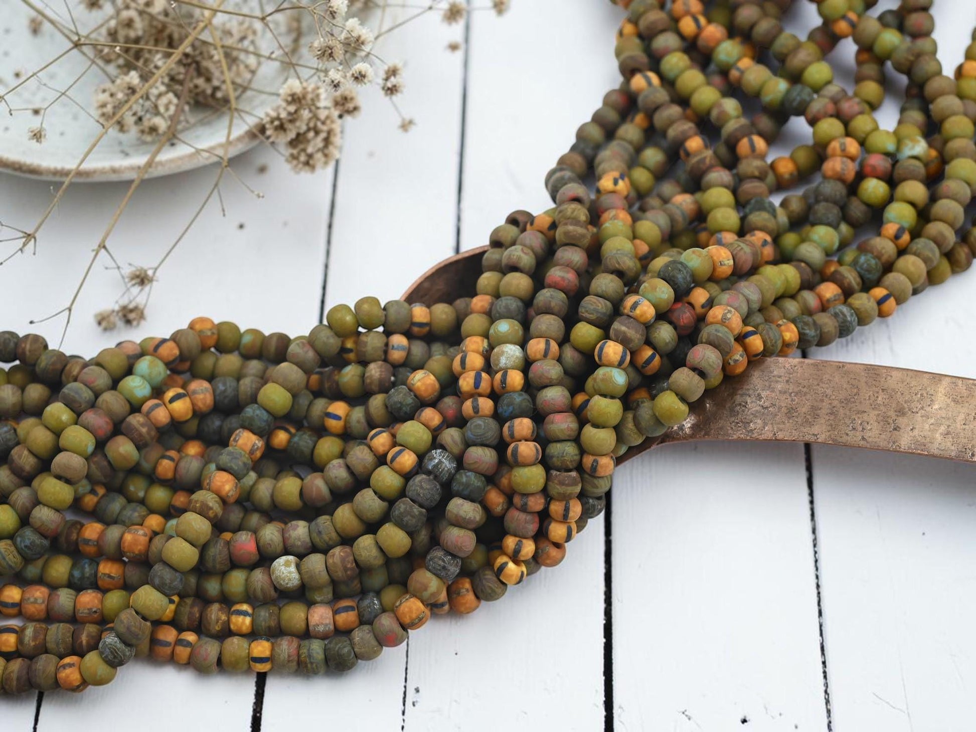 Czech Glass Aged Picasso Seed Beads - 4/0 - 5mm - 21" Strand - (2427)