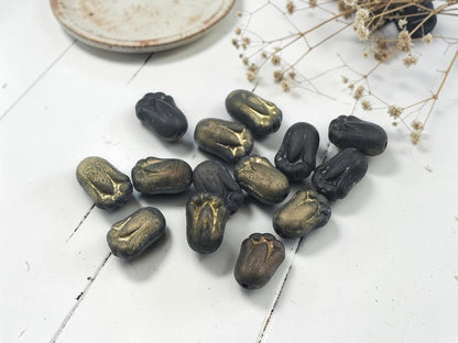 Czech Glass Tulip Flower Beads - Bronzed Jet Black - 20pcs - 12x8mm - (A149)