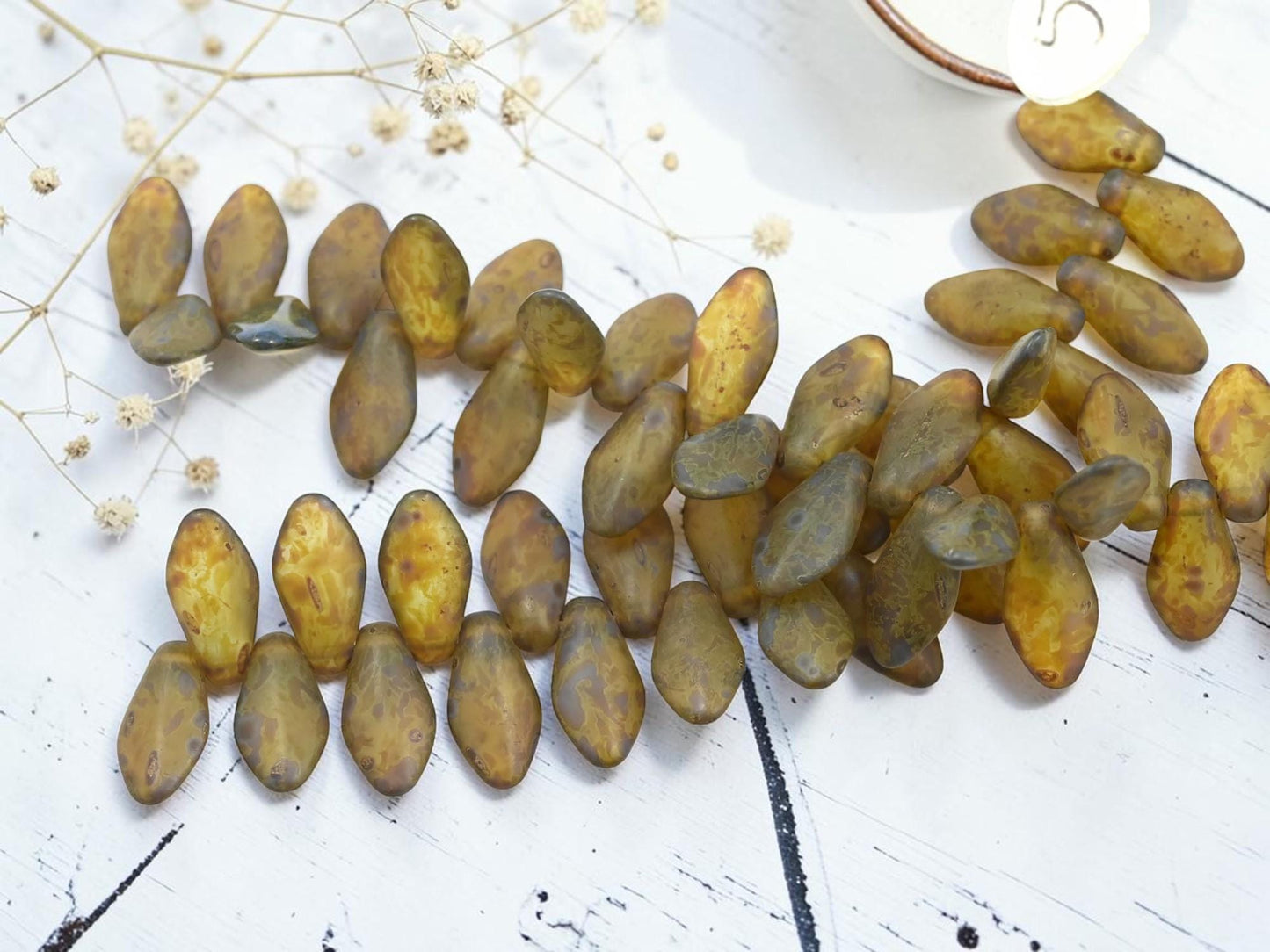 Czech Glass Beads - Dagger Beads - 14x7mm Dagger - Picasso Beads - 25pcs - (B447)