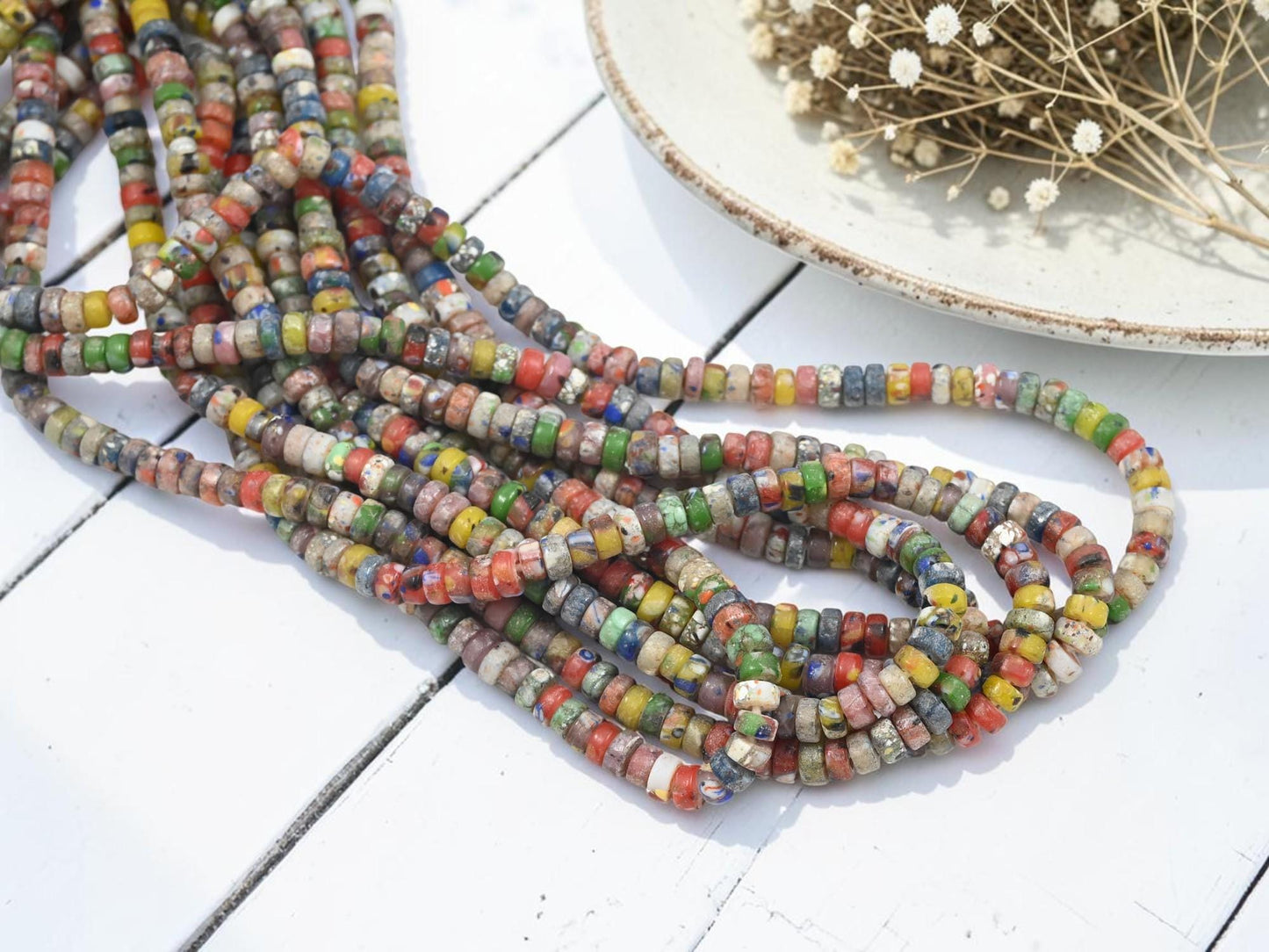 Heishi Beads - Eco-Friendly Beads - Indonesian Beads - Recycled Glass Beads - 6x3mm - 20" Strand - (799)