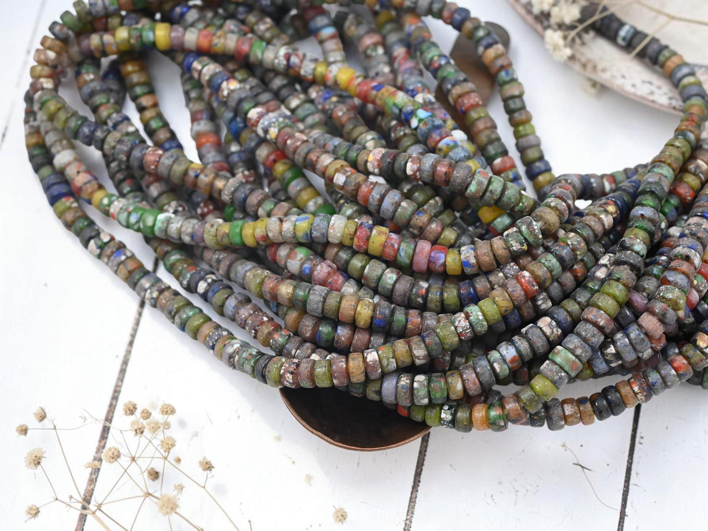 Indonesian Eco Friendly Recycled Heishi Rondelle Beads - 6x3mm - 20" Strand - (A126)