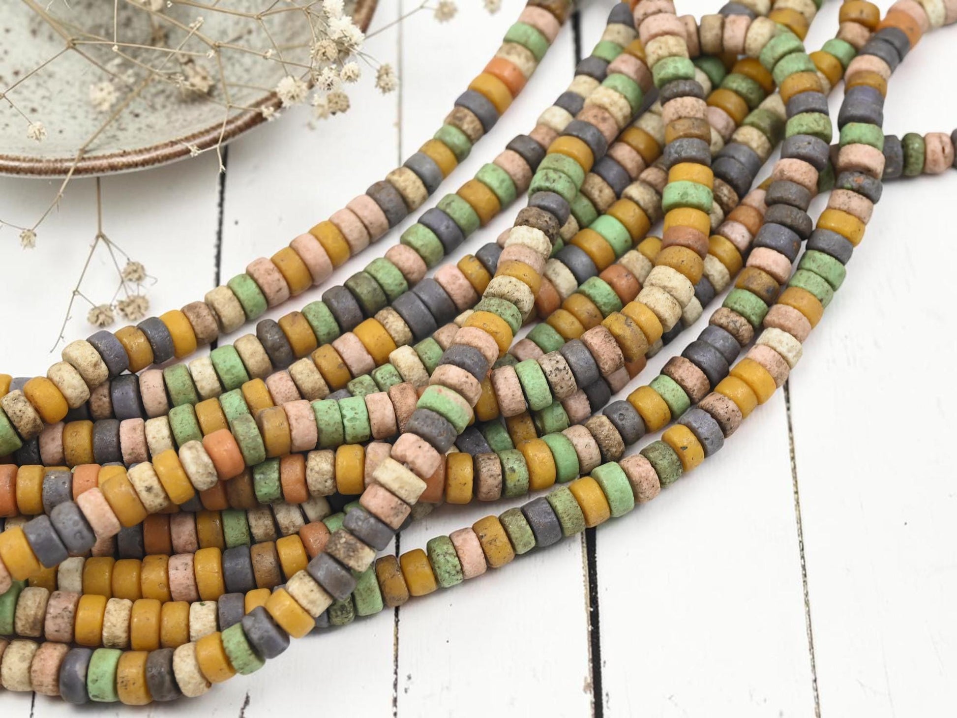 Heishi Beads - Eco-Friendly Beads - Indonesian Beads - Recycled Glass Beads - 8x4mm - 20" Strand - (B391)