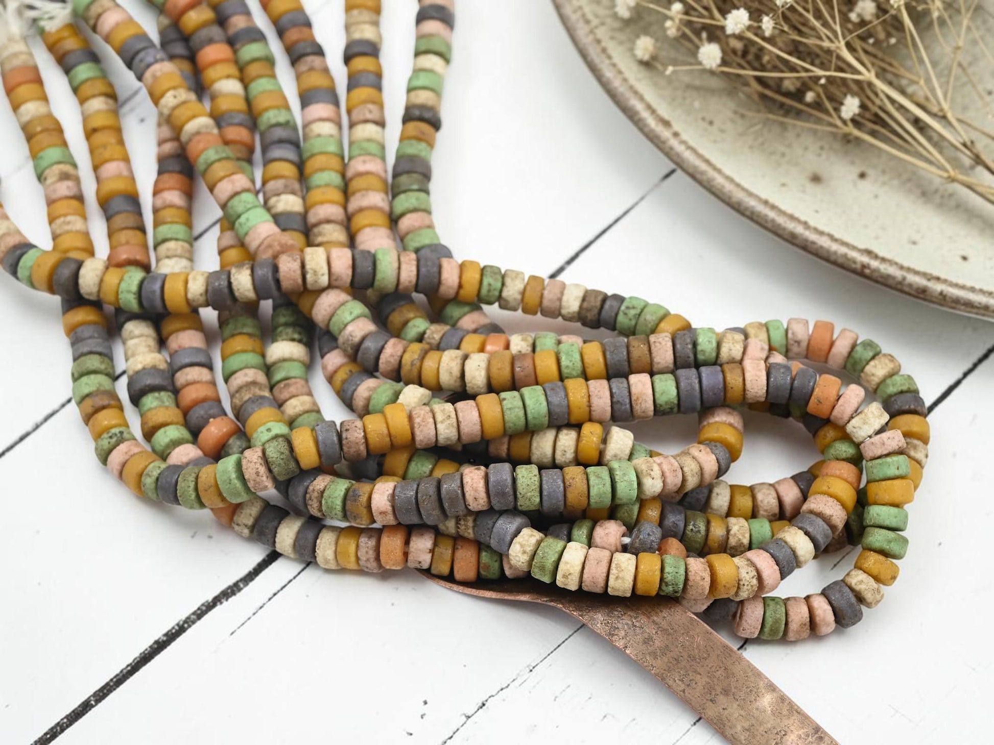 Heishi Beads - Eco-Friendly Beads - Indonesian Beads - Recycled Glass Beads - 8x4mm - 20" Strand - (B391)