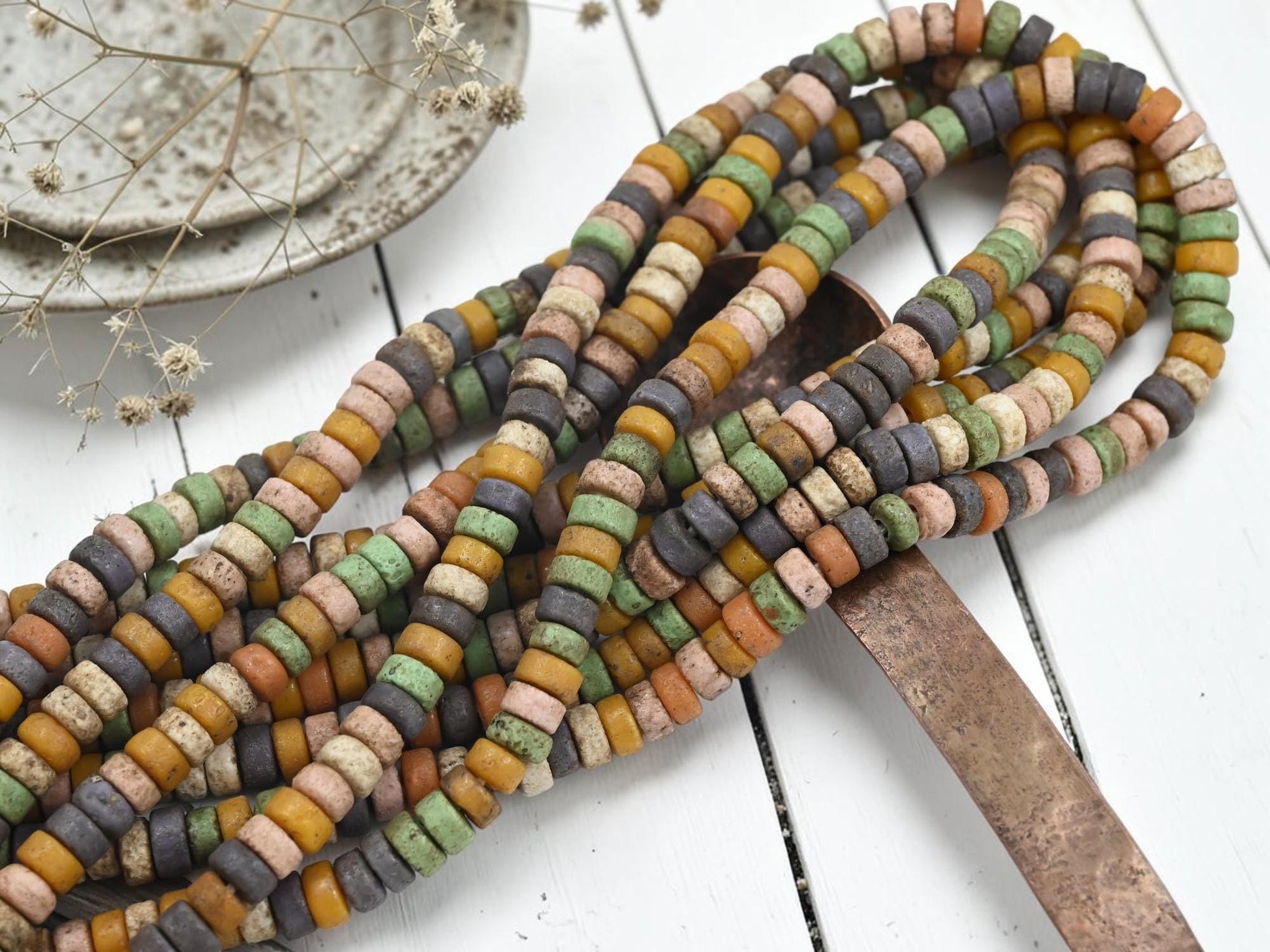 Heishi Beads - Eco-Friendly Beads - Indonesian Beads - Recycled Glass Beads - 8x4mm - 20" Strand - (B391)