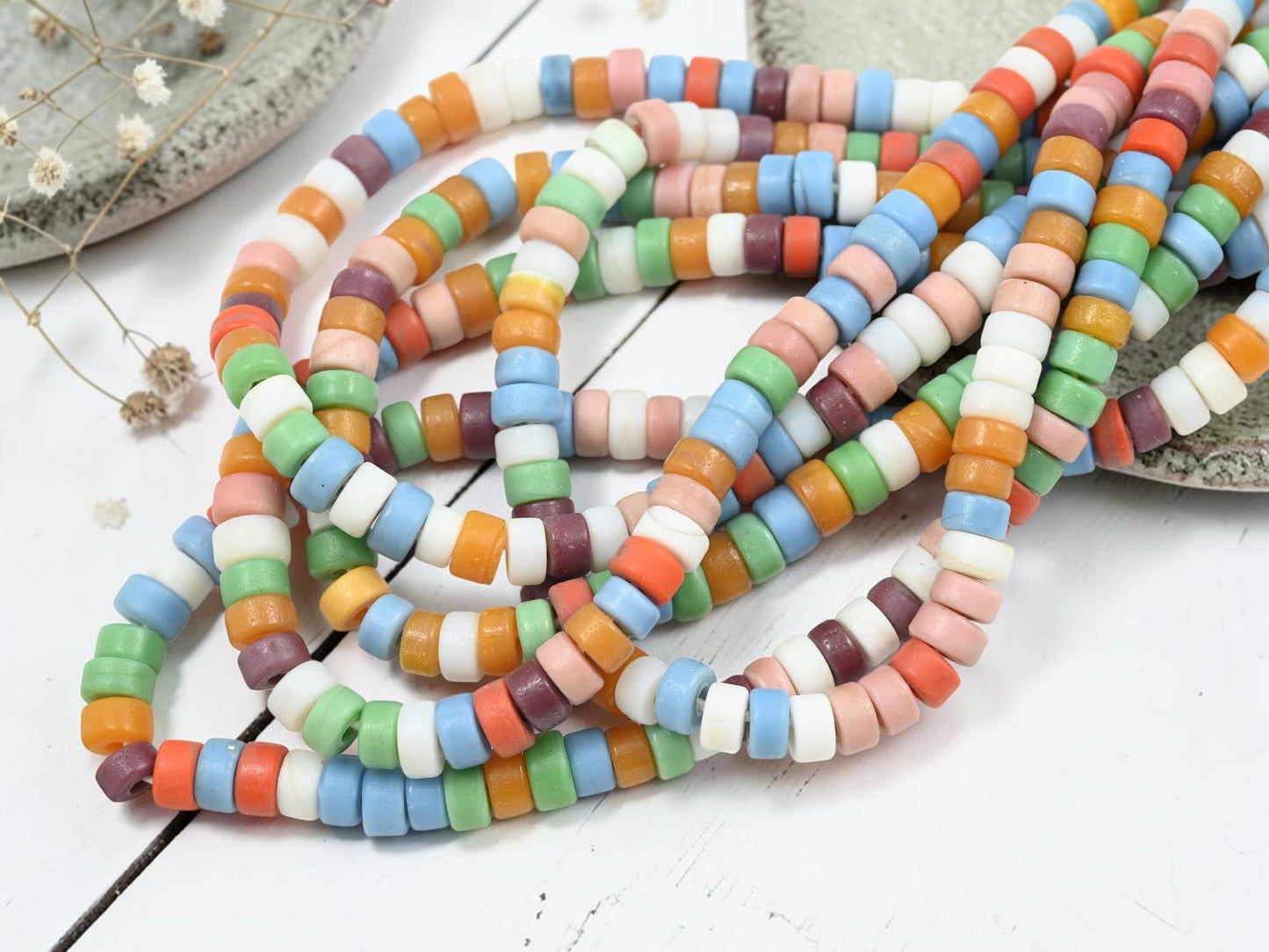 Recycled Glass Beads - Heishi Beads - Eco-Friendly Beads - Indonesian Beads - 8x4mm - 20" Strand - (B187)