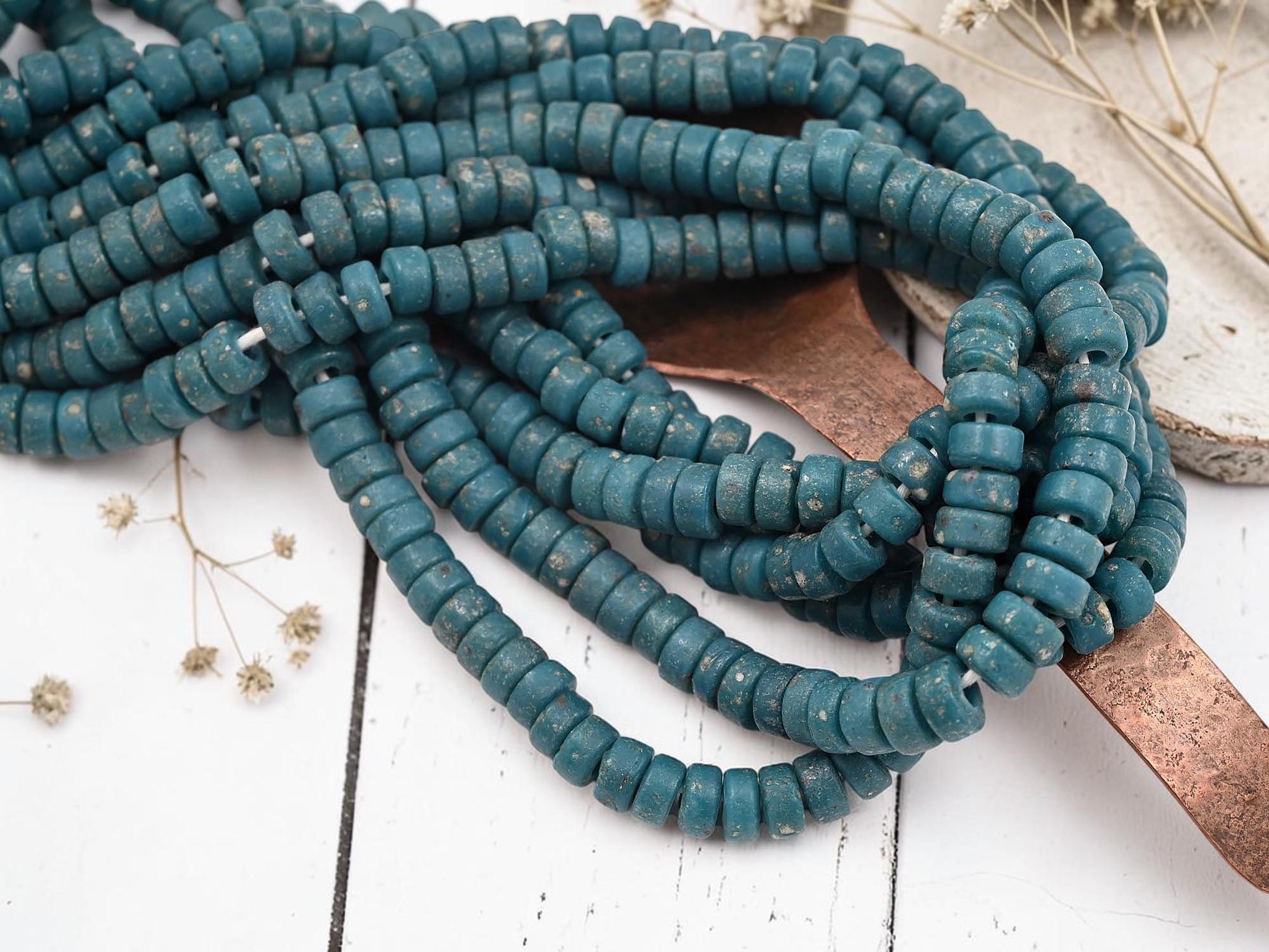 Heishi Beads - Eco-Friendly Beads - Indonesian Beads - Recycled Glass Beads - 8x4mm - 20" Strand - (B384)