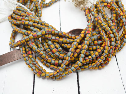 Indonesian Java Glass Trade Beads - Striped Gooseberry - 4-7mm - 24" Strand - (B400)