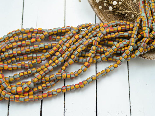 Indonesian Java Glass Trade Beads - Striped Gooseberry - 4-7mm - 24" Strand - (B400)