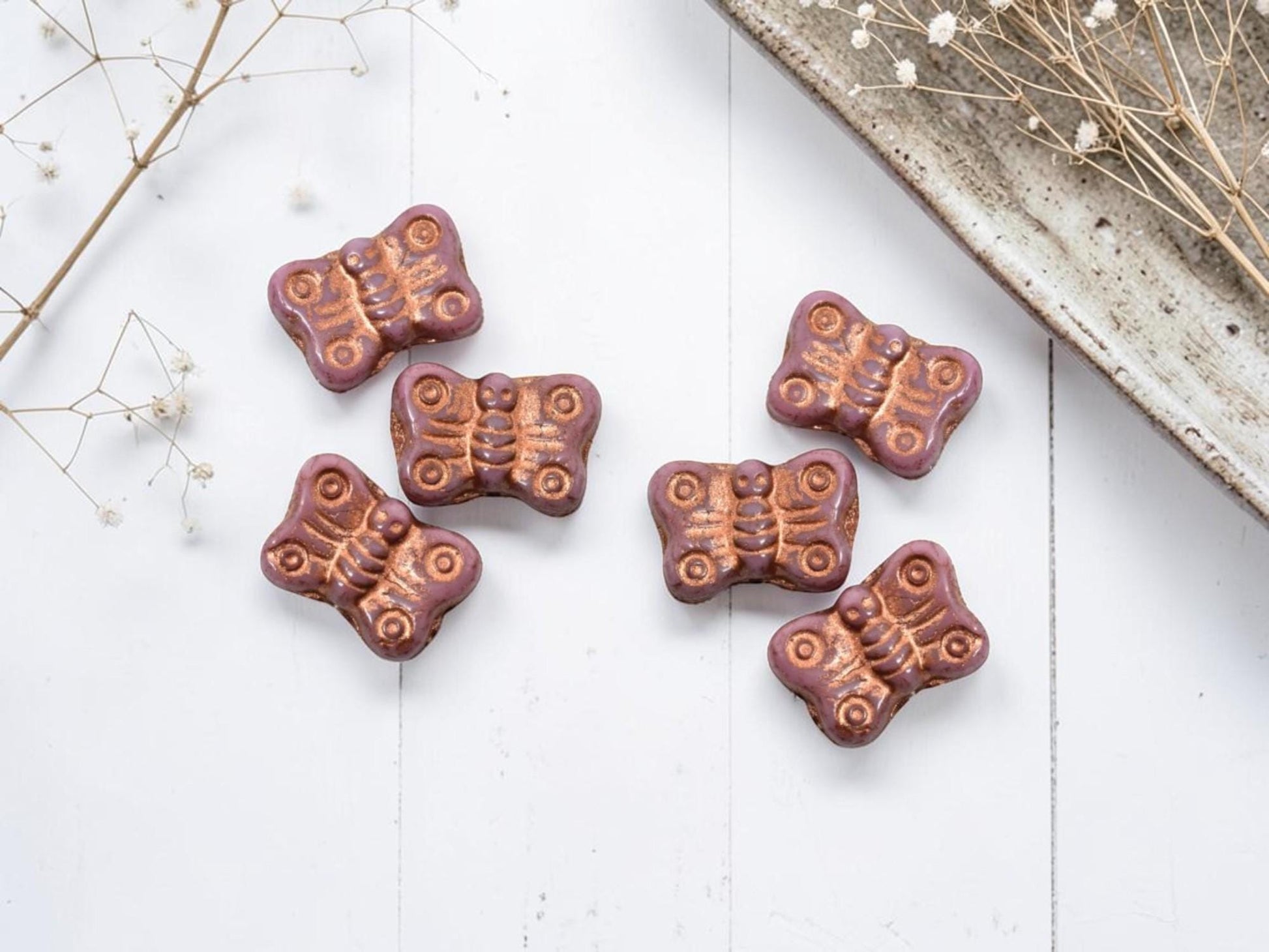 Czech Glass Butterfly Beads - Copper Washed Opaque Dusty Rose - 16x11mm - 12pcs - (5182)